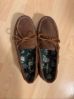 NEW L.L. Bean Brown Leather Moccasin-Style Boat Shoes size 11W